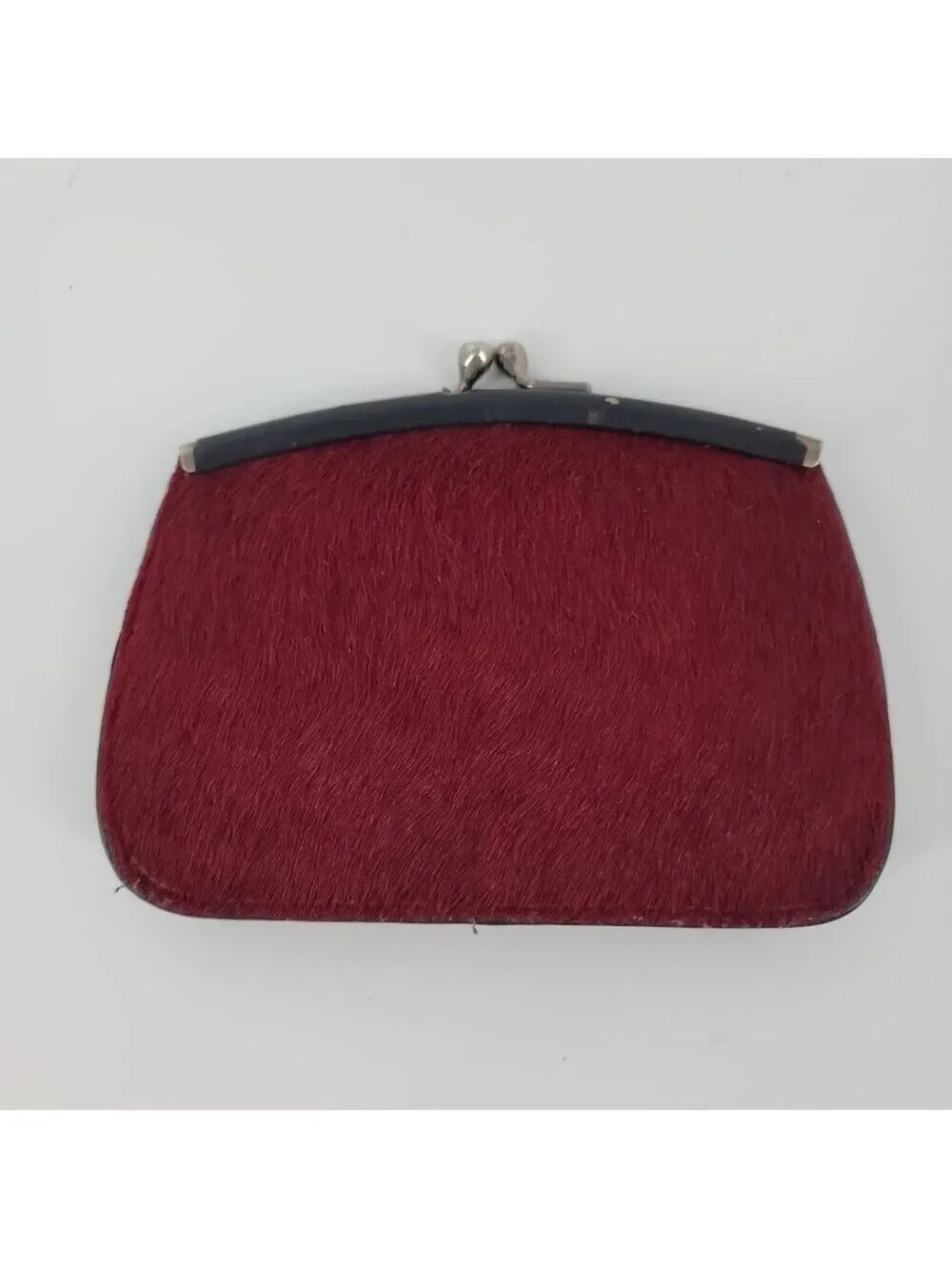 Fossil Leather & Hair-On Hide Frame Wallet Red Black Kiss Lock Clutch